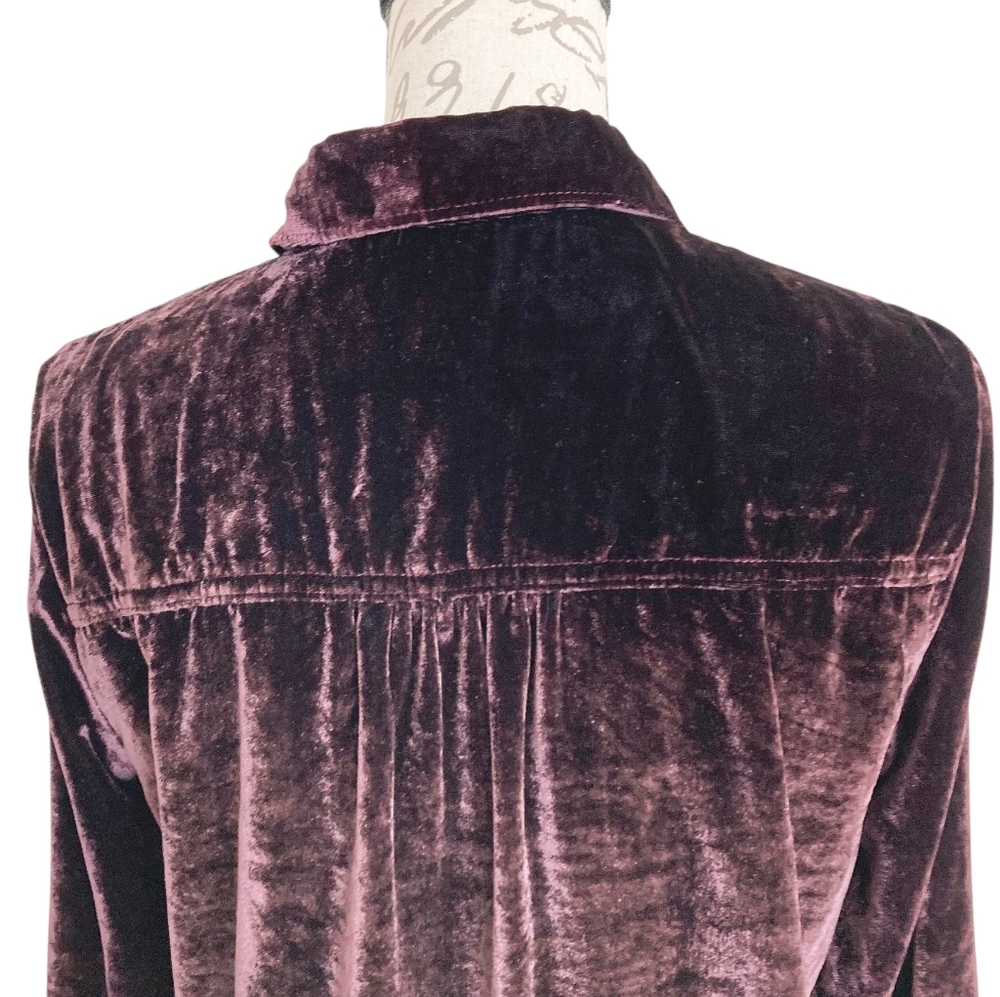 Maeve anthropologie Karina velvet button shirt top size 4 Plum Holiday - Picture 12 of 15